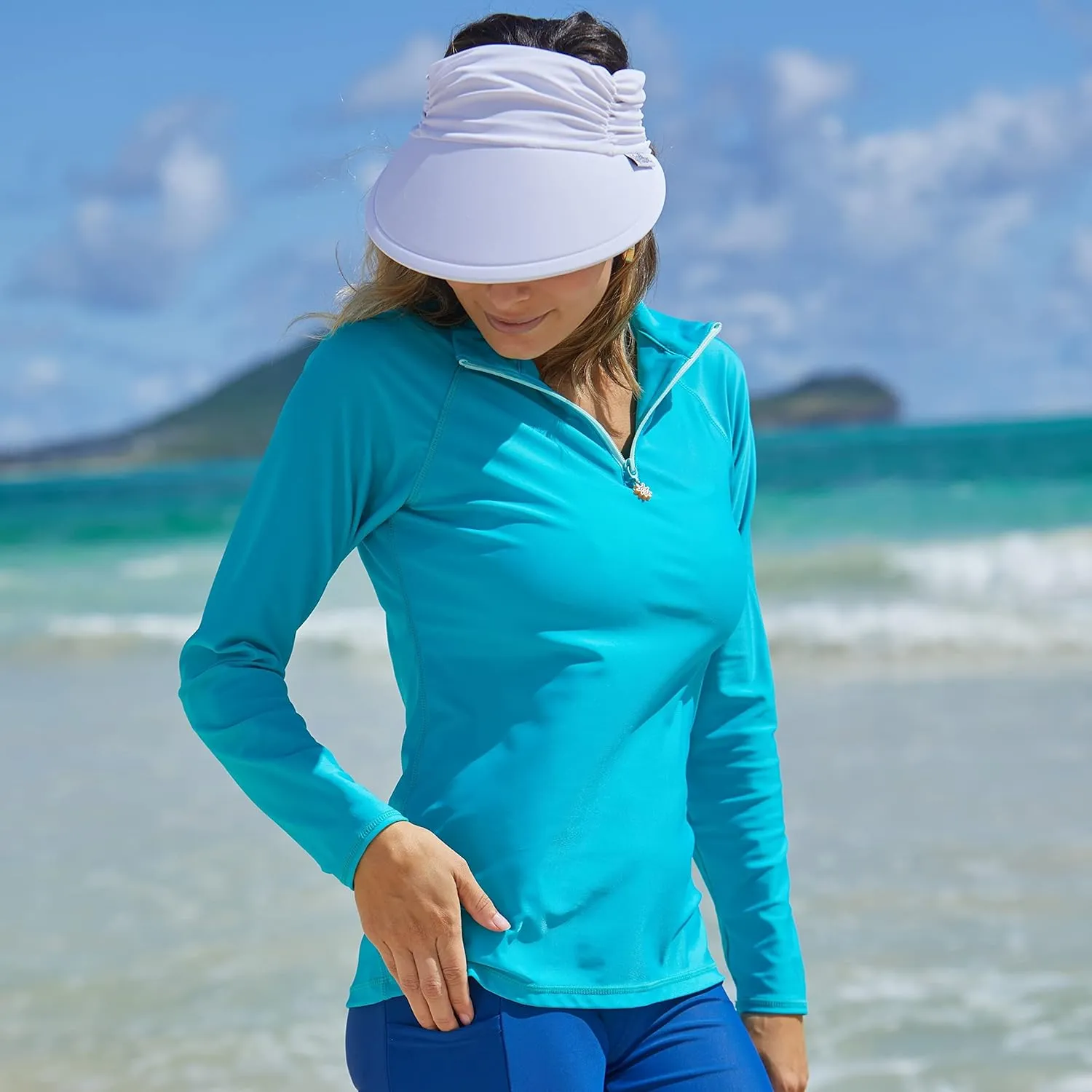 UV SKINZ UPF 50  Womens Long Sleeve Quarter Zip Sun & Swim Shirt