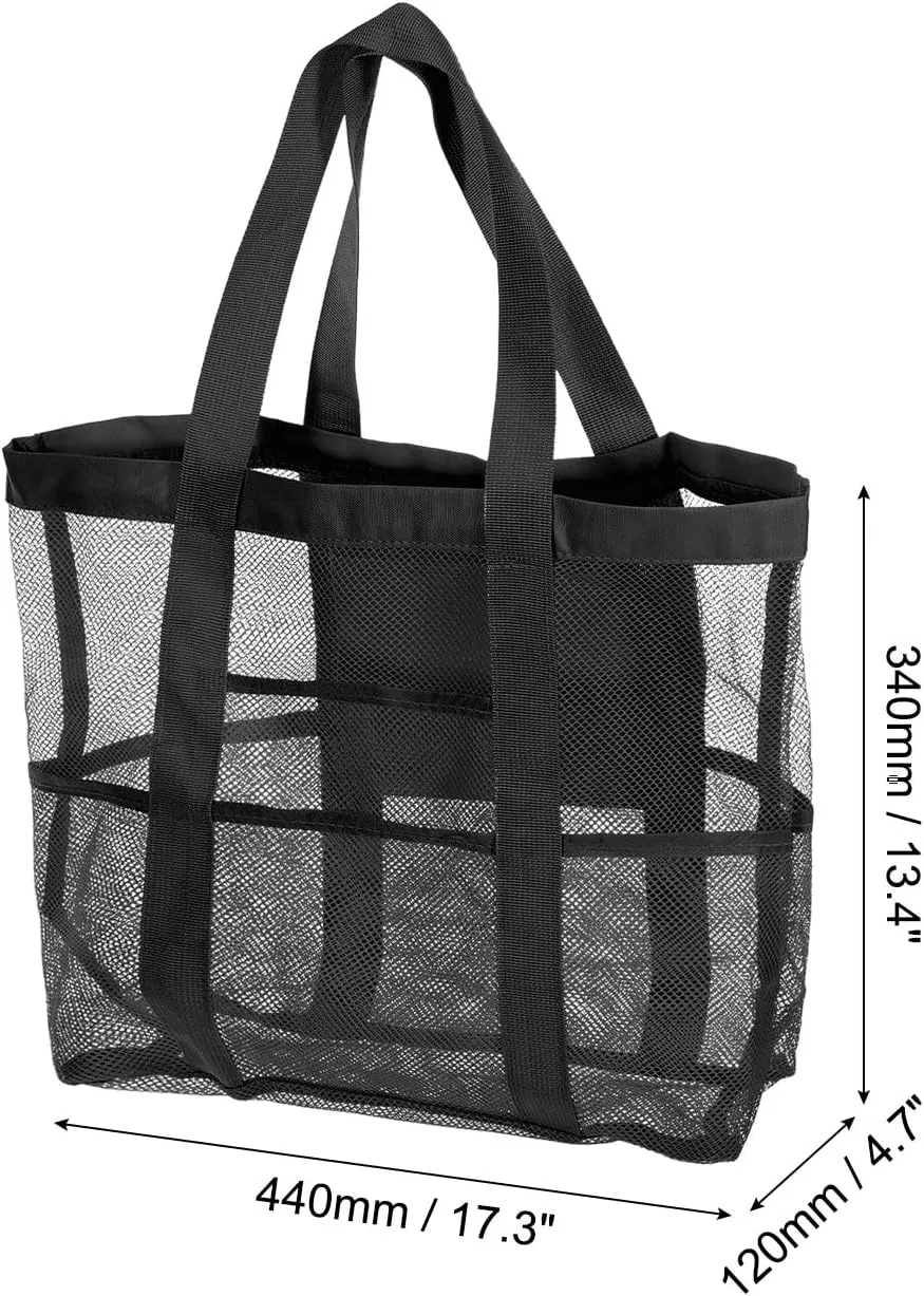 uxcell Mesh Beach Tote Bag, 1Pcs 17" x 13" x 5" Upgraded Beach Towel Bags, Waterproof Pool Bag for Beach Vacation and Travel Daily (Black)