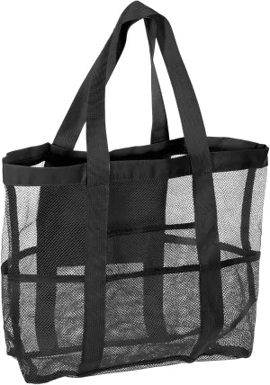 uxcell Mesh Beach Tote Bag, 1Pcs 17" x 13" x 5" Upgraded Beach Towel Bags, Waterproof Pool Bag for Beach Vacation and Travel Daily (Black)