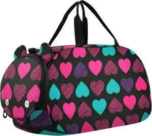 Valentine Pink Blue Purple Hearts Duffel Bags for Boys Small Gym Bags for Teens Dance Bag for Girls