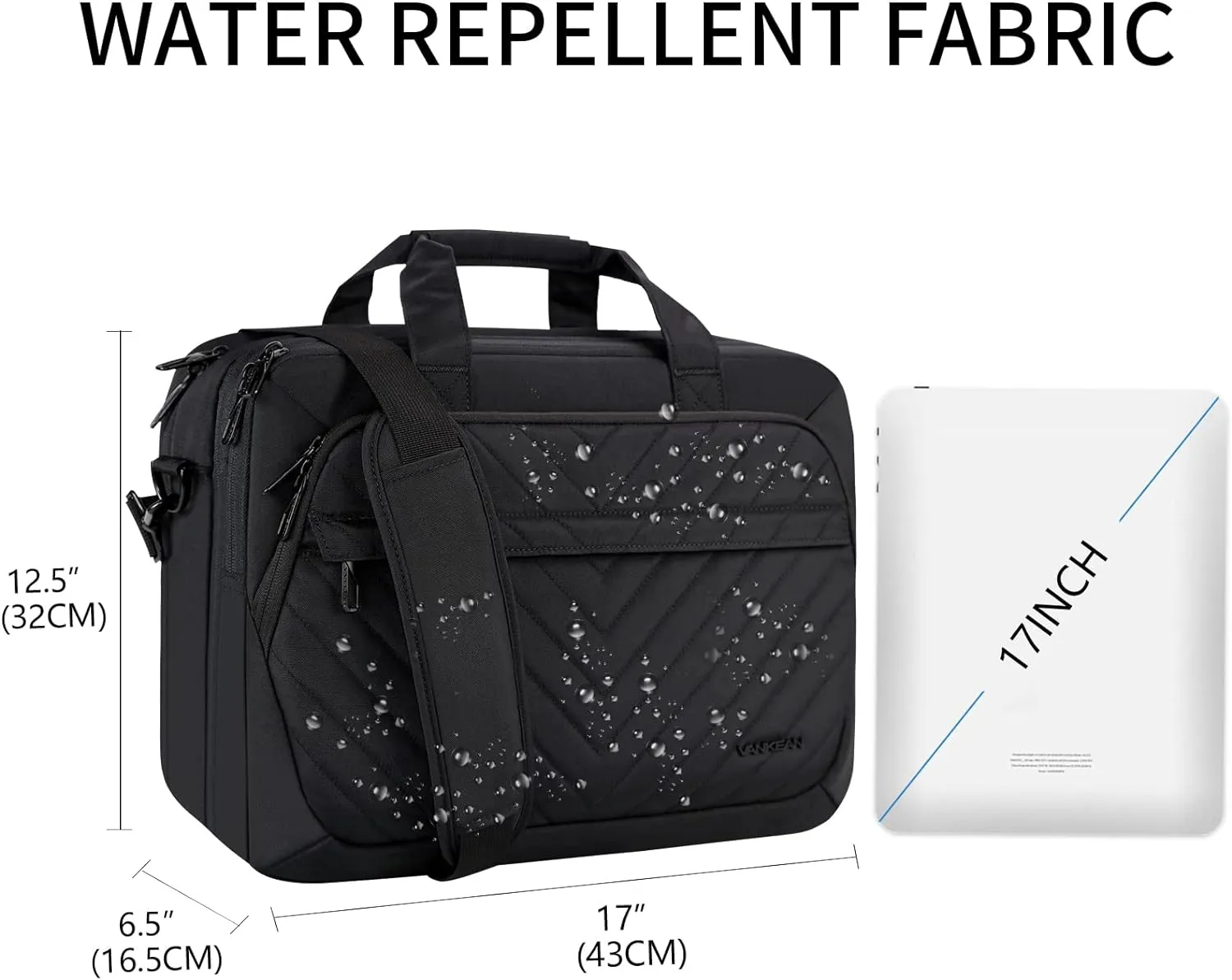 VANKEAN Laptop Briefcase for Women Men Fashion, TSA Friendly Expandable 17 Inch Laptop Bag, Waterproof Computer Bag with RFID Pocket, Work Bag for Women Messenger Bags, Business/Travel/College, Black