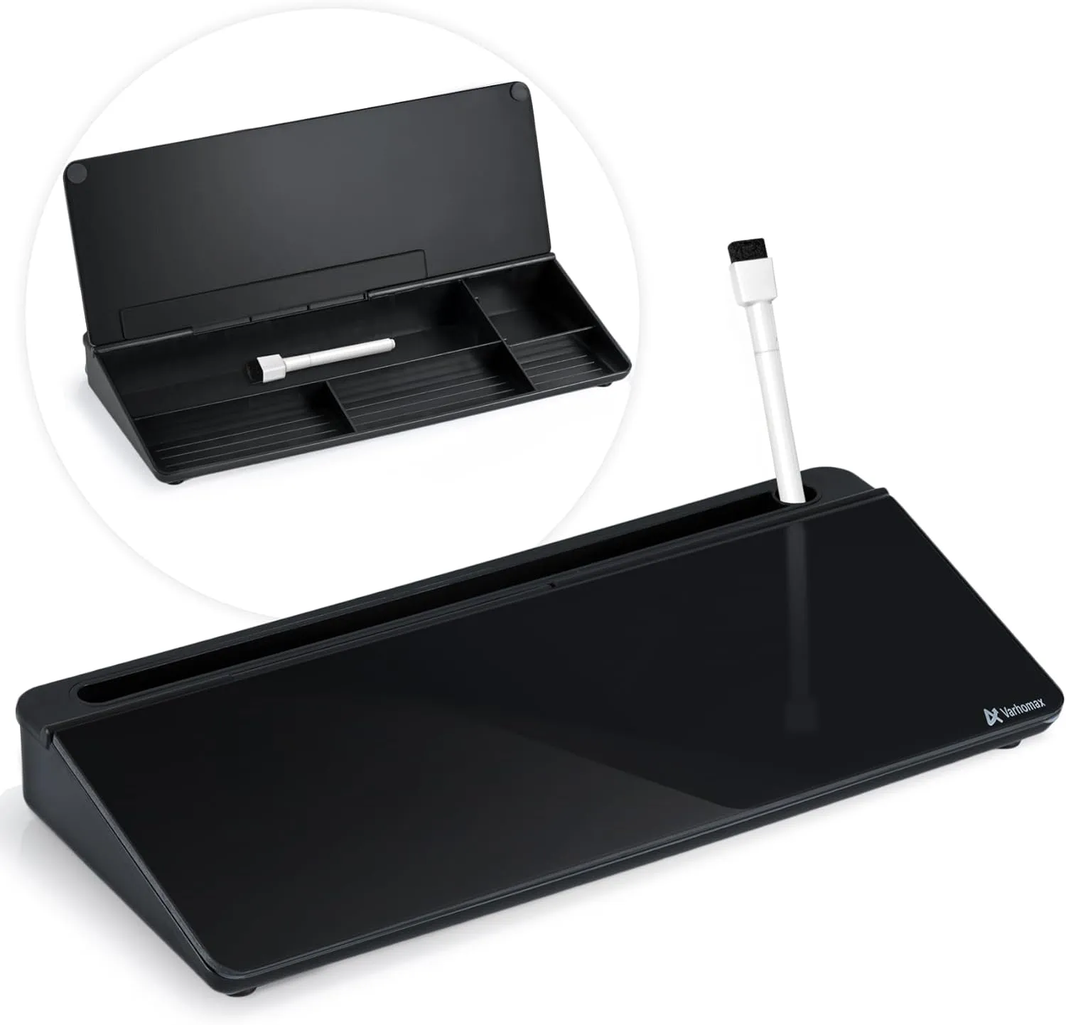 Varhomax Desktop Whiteboard with Storage, Desk Dry Erase Glass White Board to-do List Memo for Home Office and School Supplies (Black)