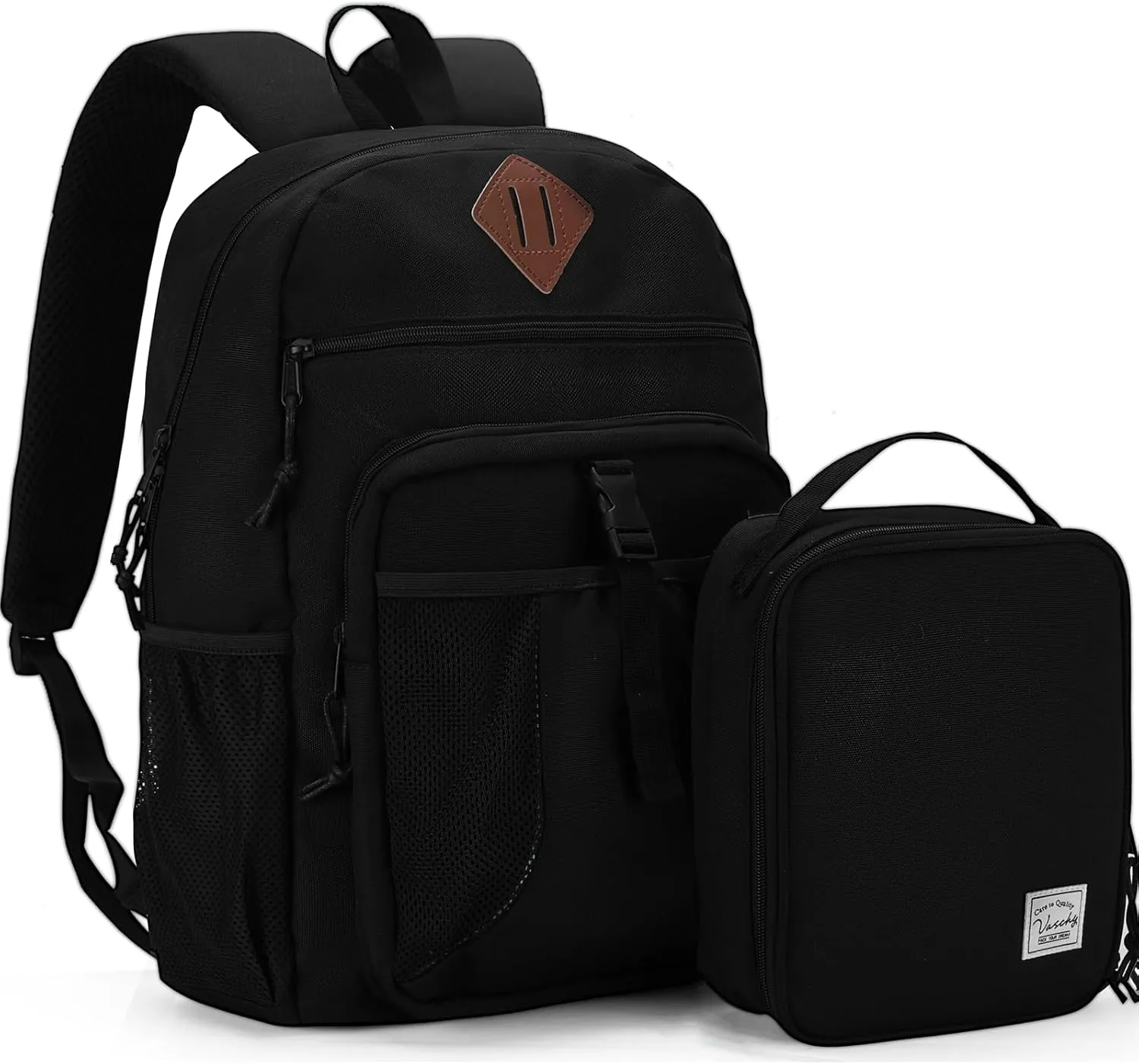 VASCHY Kids Backpack Lunch Bag Set, 2-1 School Bookbag Insulated Lunch Box for Toddlers,Preschool,Daycare,Kindergarten,Elementary School Black