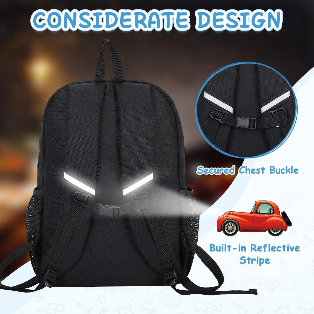 VASCHY Kids Backpack Lunch Bag Set, 2-1 School Bookbag Insulated Lunch Box for Toddlers,Preschool,Daycare,Kindergarten,Elementary School Black