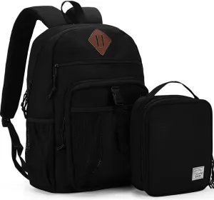VASCHY Kids Backpack Lunch Bag Set, 2-1 School Bookbag Insulated Lunch Box for Toddlers,Preschool,Daycare,Kindergarten,Elementary School Black