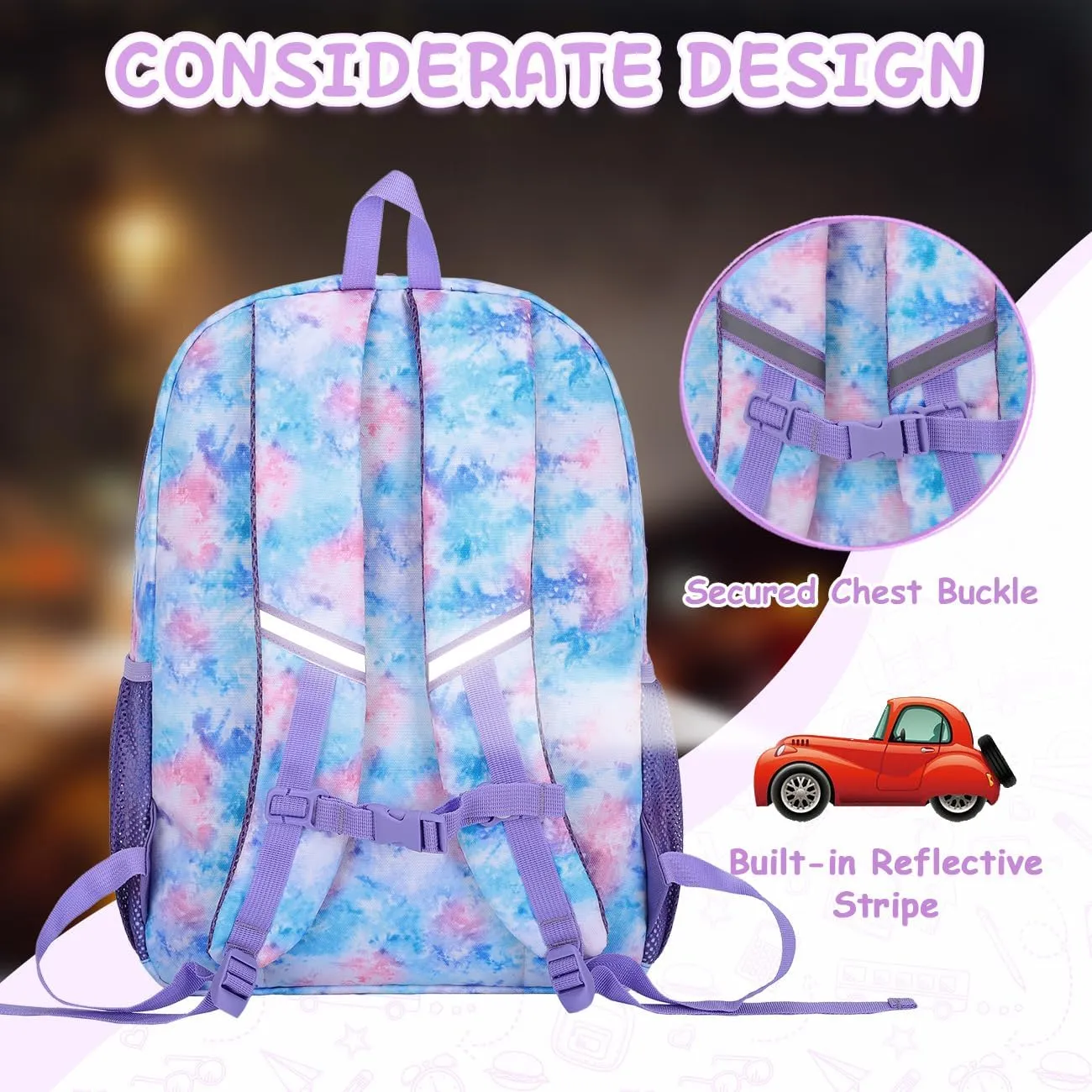 VASCHY Kids Backpack Lunch Bag Set, Girls 2-1 School Bookbag Insulated Lunch Box for Toddlers,Preschool,Daycare,Kindergarten,Elementary School Multi-Color