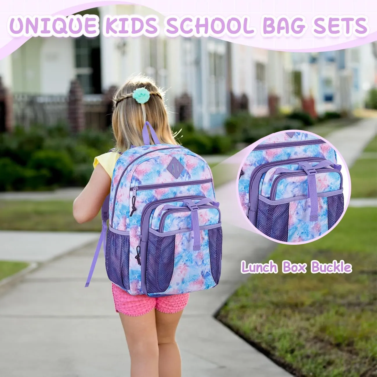 VASCHY Kids Backpack Lunch Bag Set, Girls 2-1 School Bookbag Insulated Lunch Box for Toddlers,Preschool,Daycare,Kindergarten,Elementary School Multi-Color