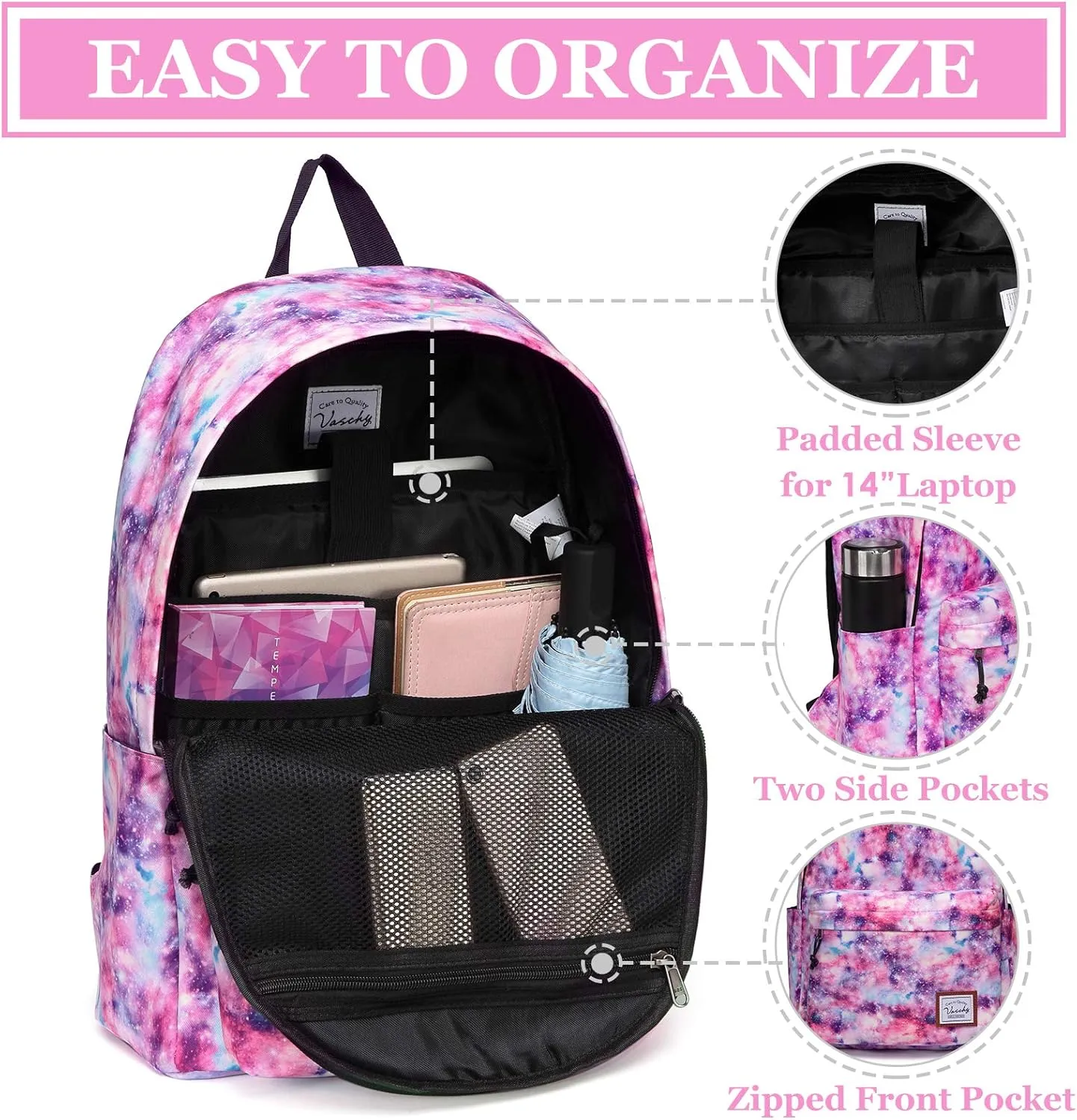 VASCHY School Backpack for Girls, Cute Schoolbag Bookbag for Kids/Teens/Middle School/College/Work Backpack for Women
