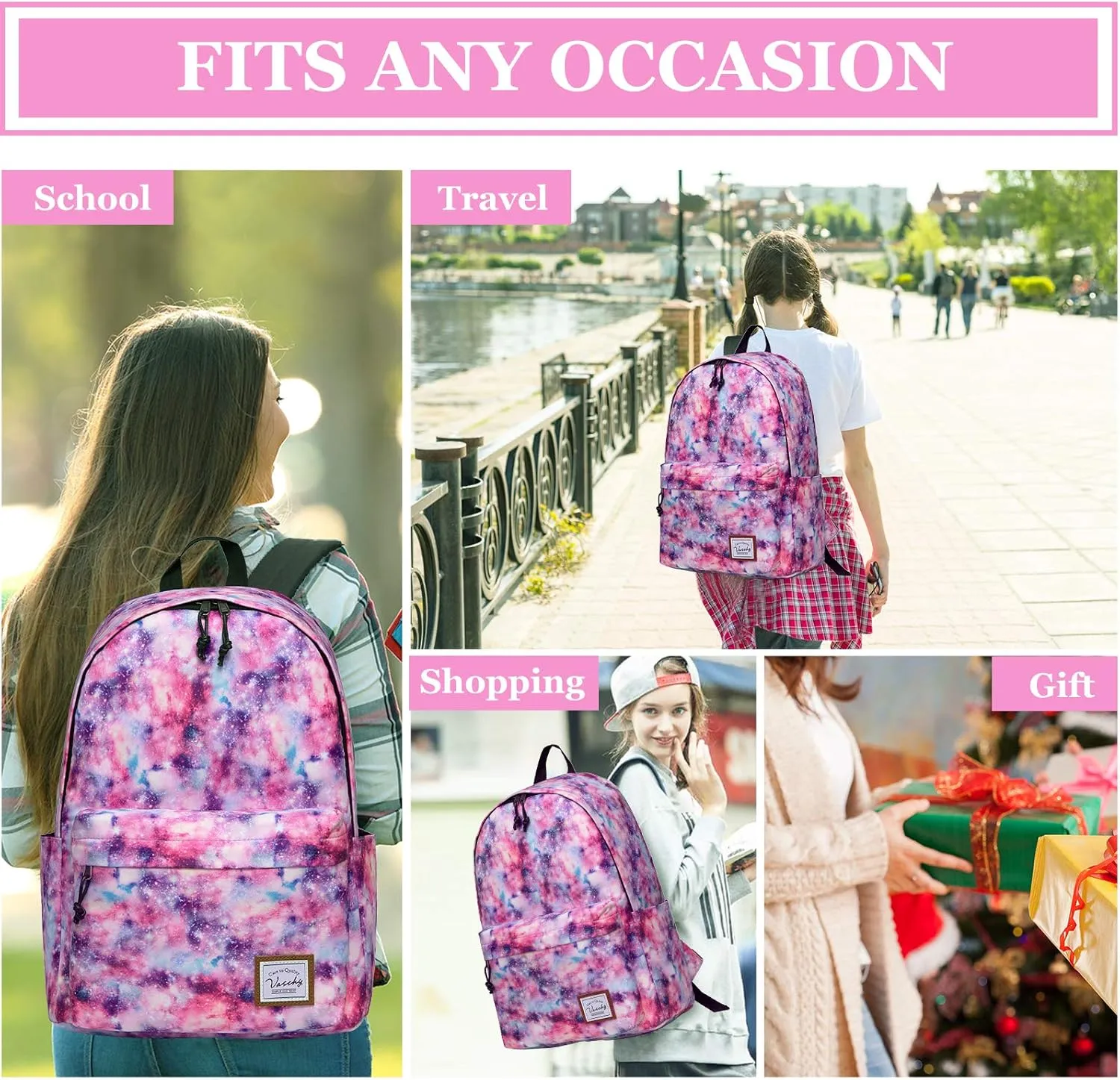 VASCHY School Backpack for Girls, Cute Schoolbag Bookbag for Kids/Teens/Middle School/College/Work Backpack for Women