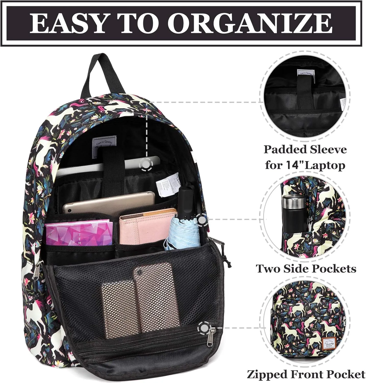 VASCHY School Backpack for Girls, Cute Schoolbag Bookbag for Kids/Teens/Middle School/College/Work Backpack for Women