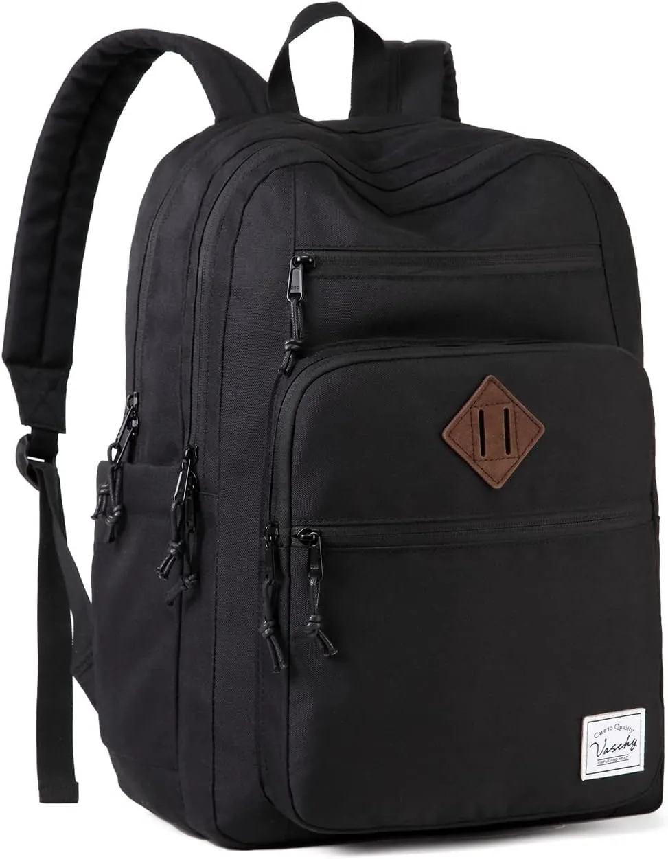 VASCHY School Backpack for Men, Unisex Large Bookbag Schoolbag Casual Daypack for High School/College/Teens/Travel/Work Black