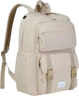 VASCHY Travel Backpack for Teens Girls, Large Schoolbag Book Bag Rucksack for Women High School/College/Work/Daypack/Commuter Beige