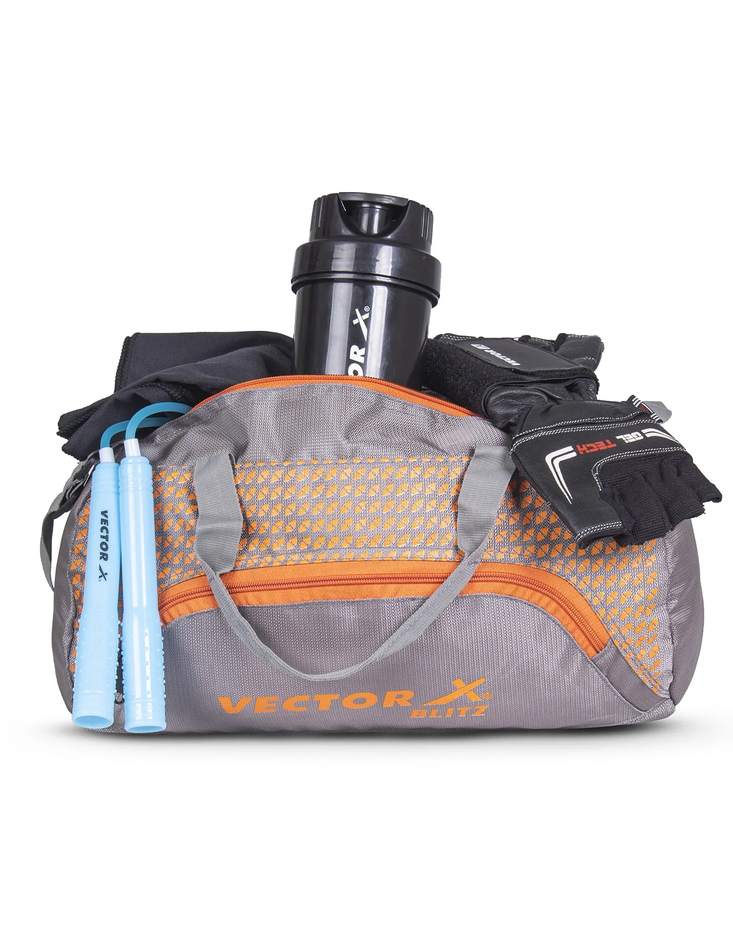 VECTOR X Polyester Blitz Gym Bag II Shoulder bag II Luggage Bag II Sports Bag (Grey-Orange) 13.5 L
