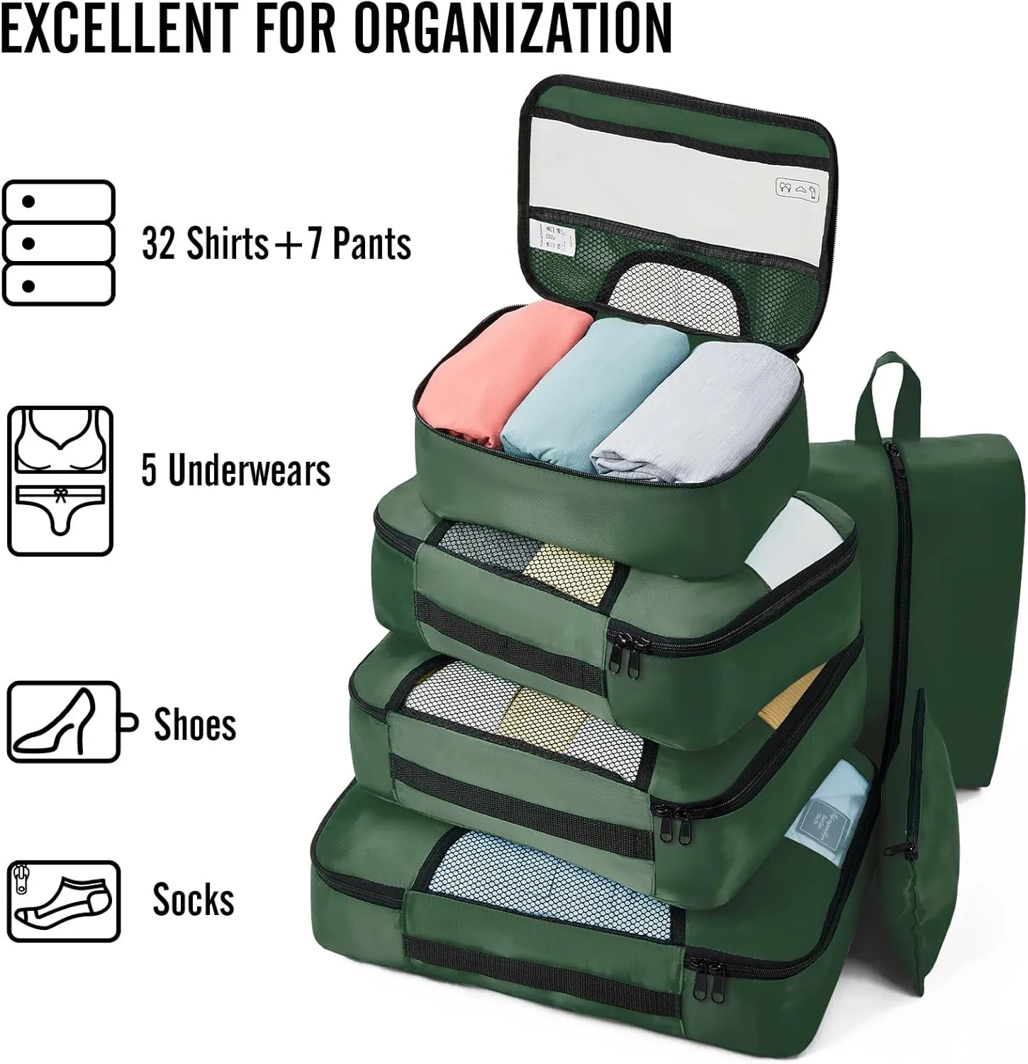 Veken 8 Set Packing Cubes for Travel Essentials, Suitcase Organizer Bags Set for Luggage, Road Trip Travel Accessories in 4 Sizes (Extra Large, Large, Medium, Small)