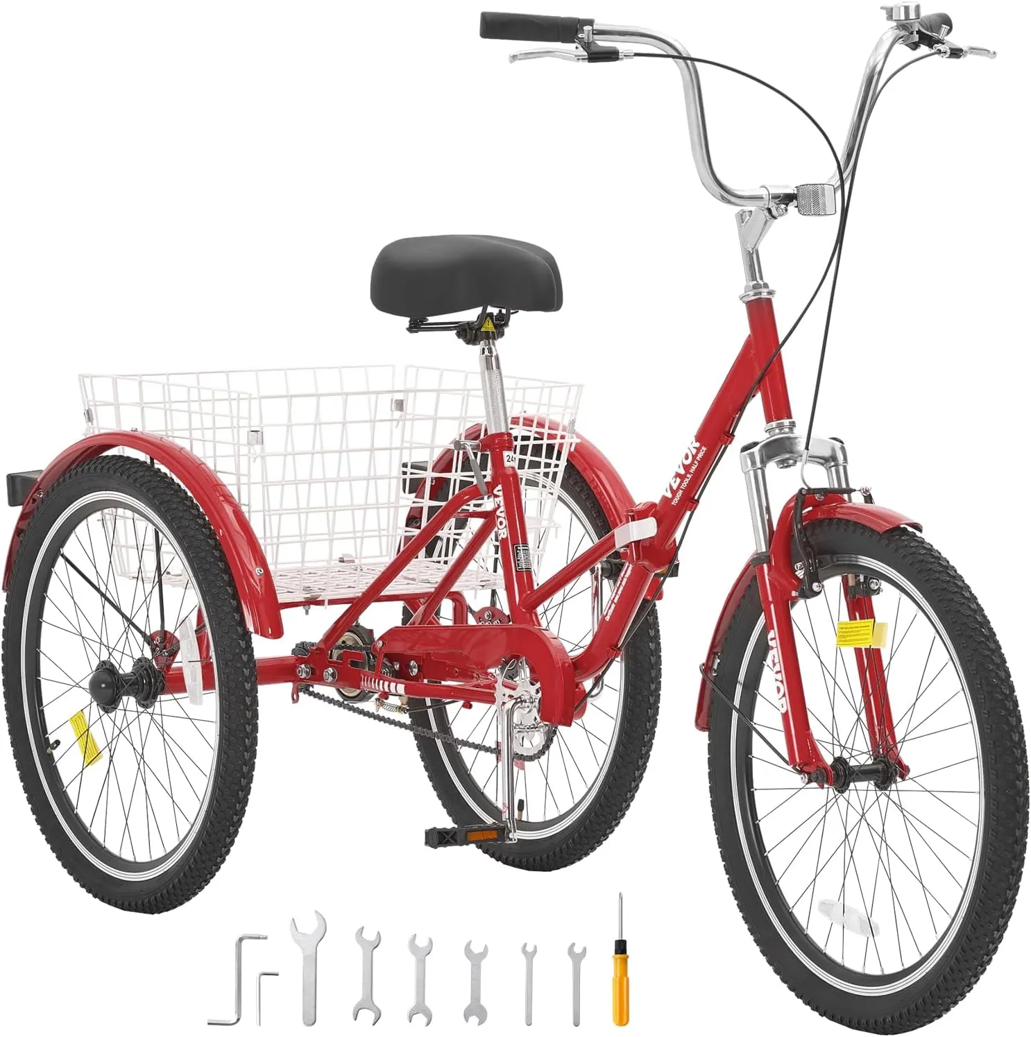 VEVOR Folding Adult Tricycle, Adult Folding Trikes, Carbon Steel 3 Wheel Tricycle with Large Basket & Adjustable Seat, Shopping Picnic Foldable Tricycles for Women, Men, Seniors