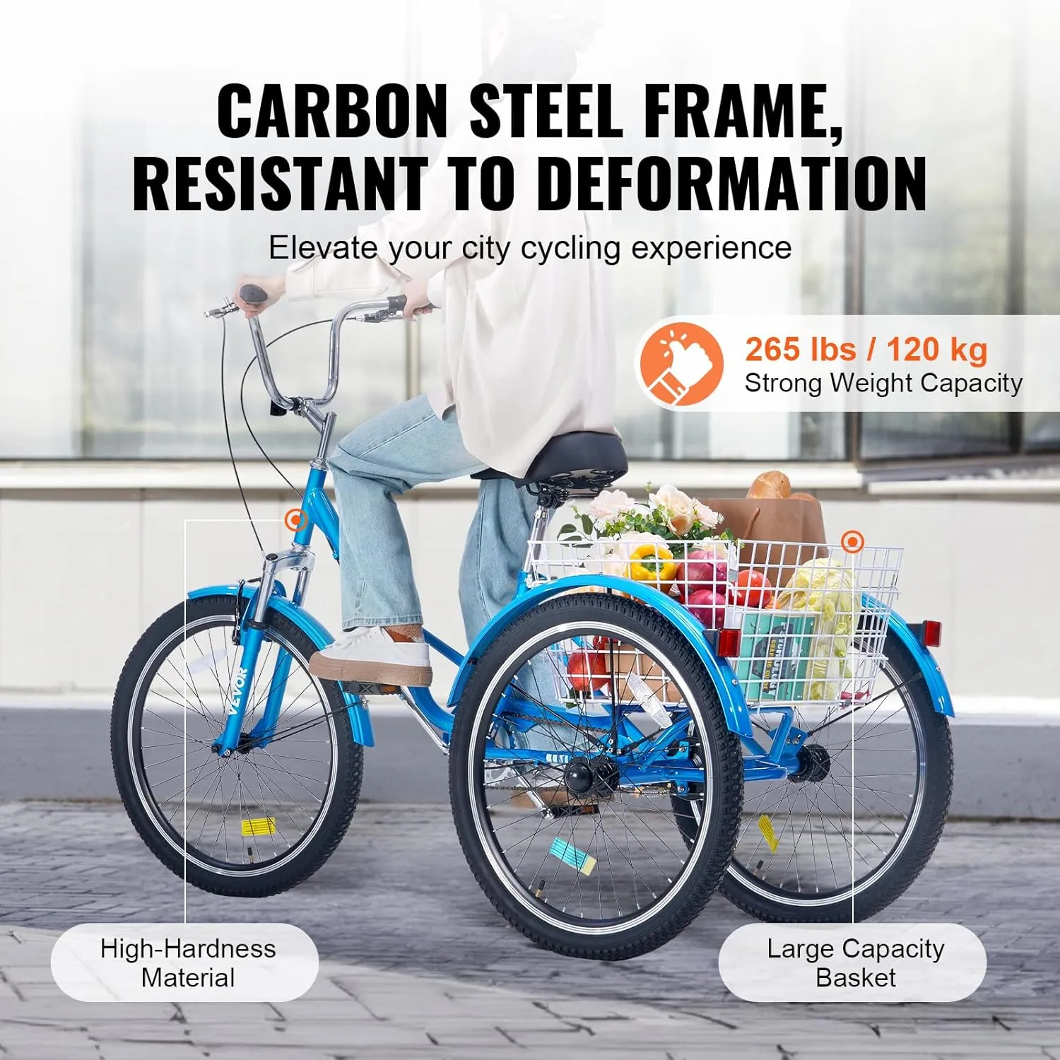 VEVOR Folding Adult Tricycle, Adult Folding Trikes, Carbon Steel 3 Wheel Tricycle with Large Basket & Adjustable Seat, Shopping Picnic Foldable Tricycles for Women, Men, Seniors
