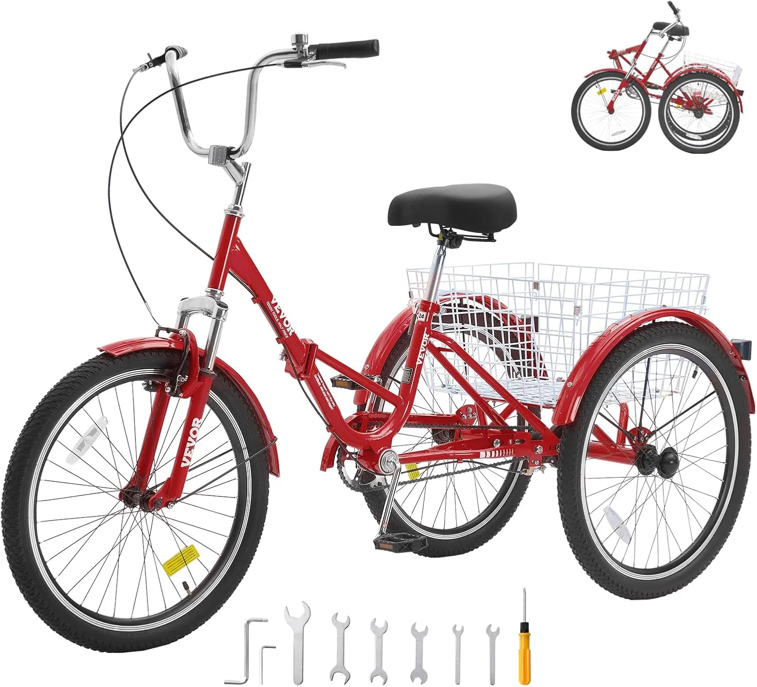 VEVOR Folding Adult Tricycle, Adult Folding Trikes, Carbon Steel 3 Wheel Tricycle with Large Basket & Adjustable Seat, Shopping Picnic Foldable Tricycles for Women, Men, Seniors