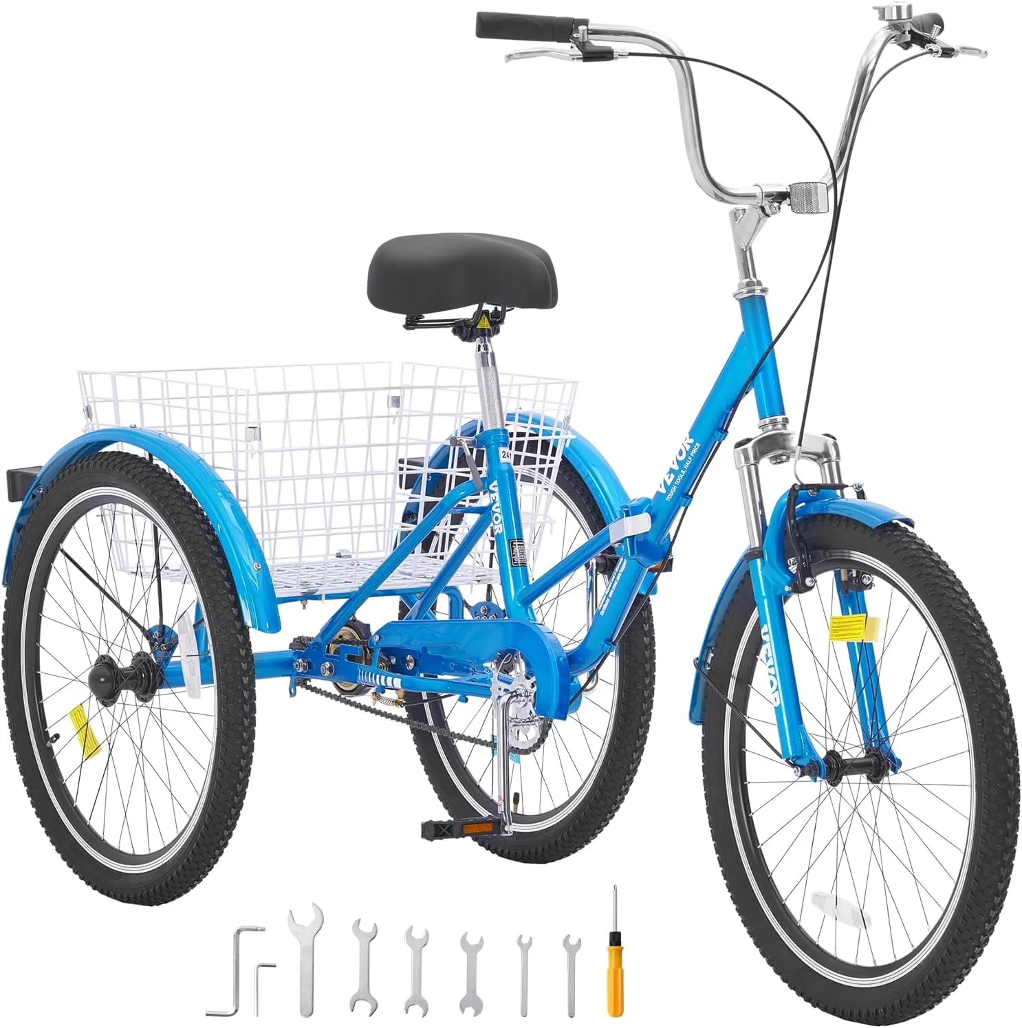 VEVOR Folding Adult Tricycle, Adult Folding Trikes, Carbon Steel 3 Wheel Tricycle with Large Basket & Adjustable Seat, Shopping Picnic Foldable Tricycles for Women, Men, Seniors