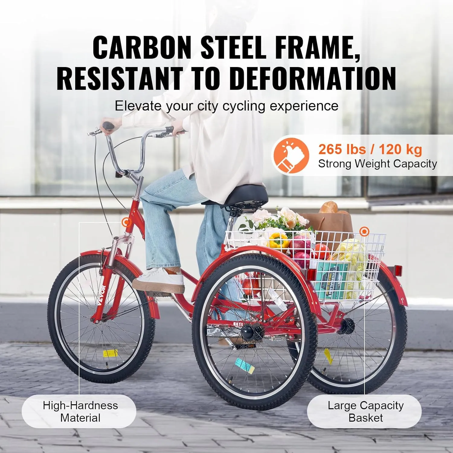VEVOR Folding Adult Tricycle, Adult Folding Trikes, Carbon Steel 3 Wheel Tricycle with Large Basket & Adjustable Seat, Shopping Picnic Foldable Tricycles for Women, Men, Seniors