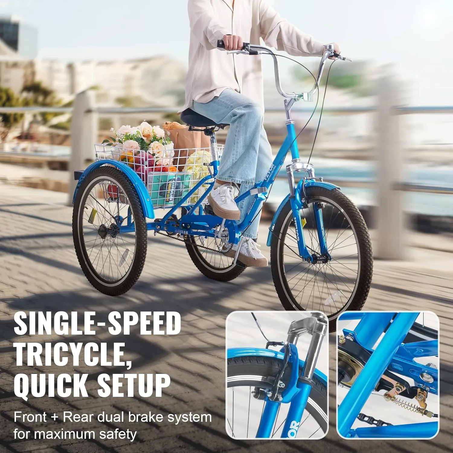 VEVOR Folding Adult Tricycle, Adult Folding Trikes, Carbon Steel 3 Wheel Tricycle with Large Basket & Adjustable Seat, Shopping Picnic Foldable Tricycles for Women, Men, Seniors
