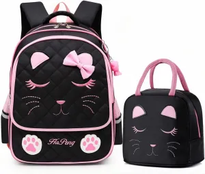 VIDOSCLA Kawaii Cat School Bag for Girls Kids Elementary Backpack Students Book Bag Primary School Bag for Teens