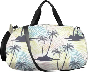 VIGTRO Abstract Floral Coconut Trees Kids Overnight Travel Duffel Bag Sport Gym Bag for Boys Girls with Shoe Compartment, Carry On Weekender Luggage Bag for Dance Swim Yoga