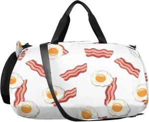 VIGTRO Bacon Egg Breakfast Kids Overnight Travel Duffel Bag Sport Gym Bag for Boys Girls with Shoe Compartment, Carry On Weekender Luggage Bag for Dance Swim Yoga