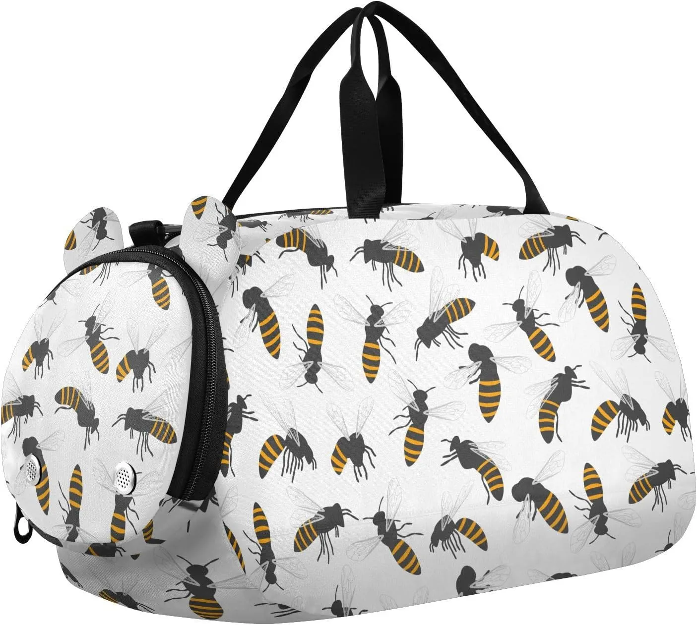 VIGTRO Bee Cartoon White Background Kids Overnight Travel Duffel Bag Sport Gym Bag for Boys Girls with Shoe Compartment, Carry On Weekender Luggage Bag for Dance Swim Yoga
