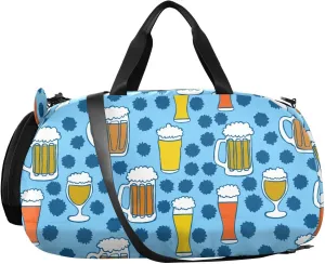 VIGTRO Beer Dot Kids Overnight Travel Duffel Bag Sport Gym Bag for Boys Girls with Shoe Compartment, Blue Carry On Weekender Luggage Bag for Dance Swim Yoga
