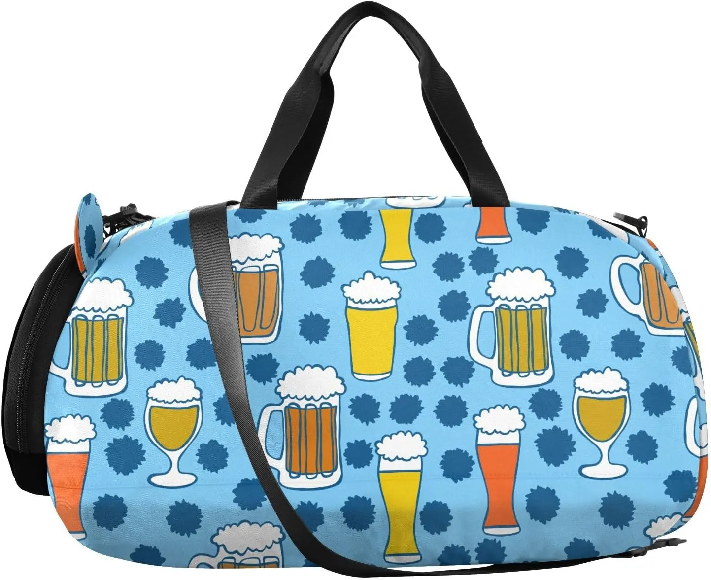 VIGTRO Beer Dot Kids Overnight Travel Duffel Bag Sport Gym Bag for Boys Girls with Shoe Compartment, Blue Carry On Weekender Luggage Bag for Dance Swim Yoga