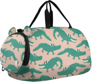VIGTRO Big Eyes Green Crocodiles Kids Overnight Travel Duffel Bag Sport Gym Bag for Boys Girls with Shoe Compartment, Carry On Weekender Luggage Bag for Dance Swim Yoga