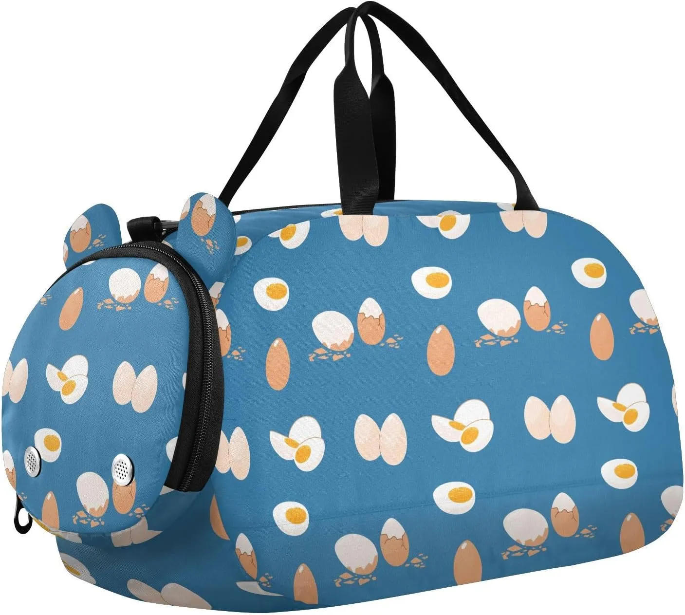 VIGTRO Boiled Eggs and Peeled Eggs Kids Overnight Travel Duffel Bag Sport Gym Bag for Boys Girls with Shoe Compartment, Carry On Weekender Luggage Bag for Dance Swim Yoga