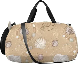 VIGTRO Brown Beige Sea Shell Sandy Kids Overnight Travel Duffel Bag Sport Gym Bag for Boys Girls with Shoe Compartment, Carry On Weekender Luggage Bag for Dance Swim Yoga