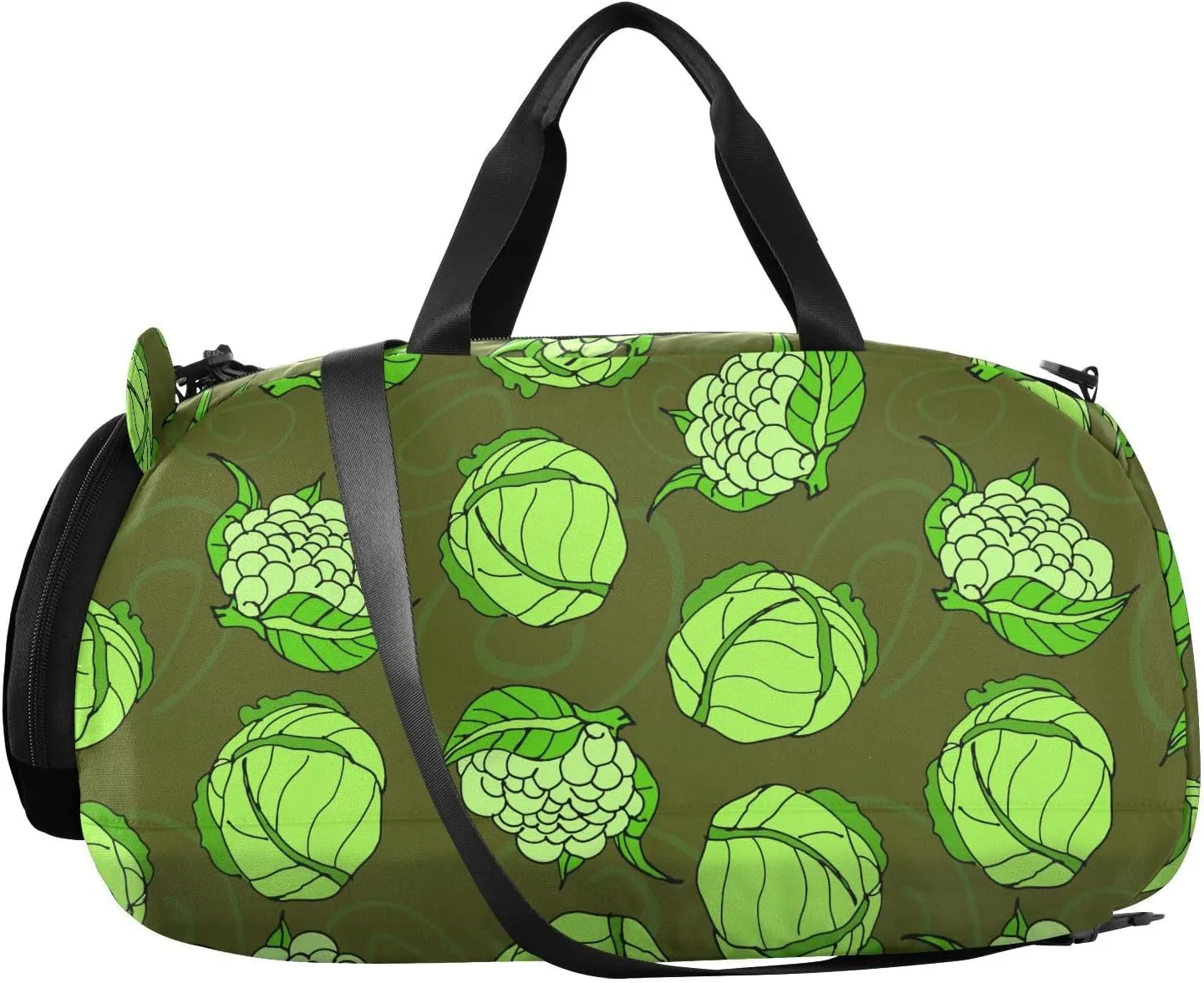 VIGTRO Cabbage and Cauliflower Pattern Kids Overnight Travel Duffel Bag Sport Gym Bag for Boys Girls with Shoe Compartment, Carry On Weekender Luggage Bag for Dance Swim Yoga