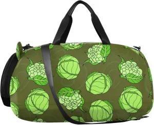 VIGTRO Cabbage and Cauliflower Pattern Kids Overnight Travel Duffel Bag Sport Gym Bag for Boys Girls with Shoe Compartment, Carry On Weekender Luggage Bag for Dance Swim Yoga