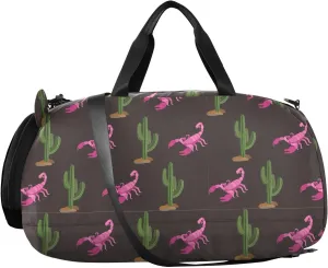 VIGTRO Cactuses Scorpions Kids Overnight Travel Duffel Bag Sport Gym Bag for Boys Girls with Shoe Compartment, Black Background Carry On Weekender Luggage Bag for Dance Swim Yoga