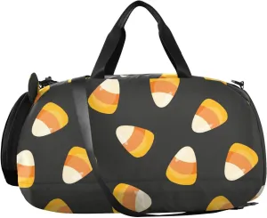 VIGTRO Candy Corn Black Background Kids Overnight Travel Duffel Bag Sport Gym Bag for Boys Girls with Shoe Compartment, Carry On Weekender Luggage Bag for Dance Swim Yoga