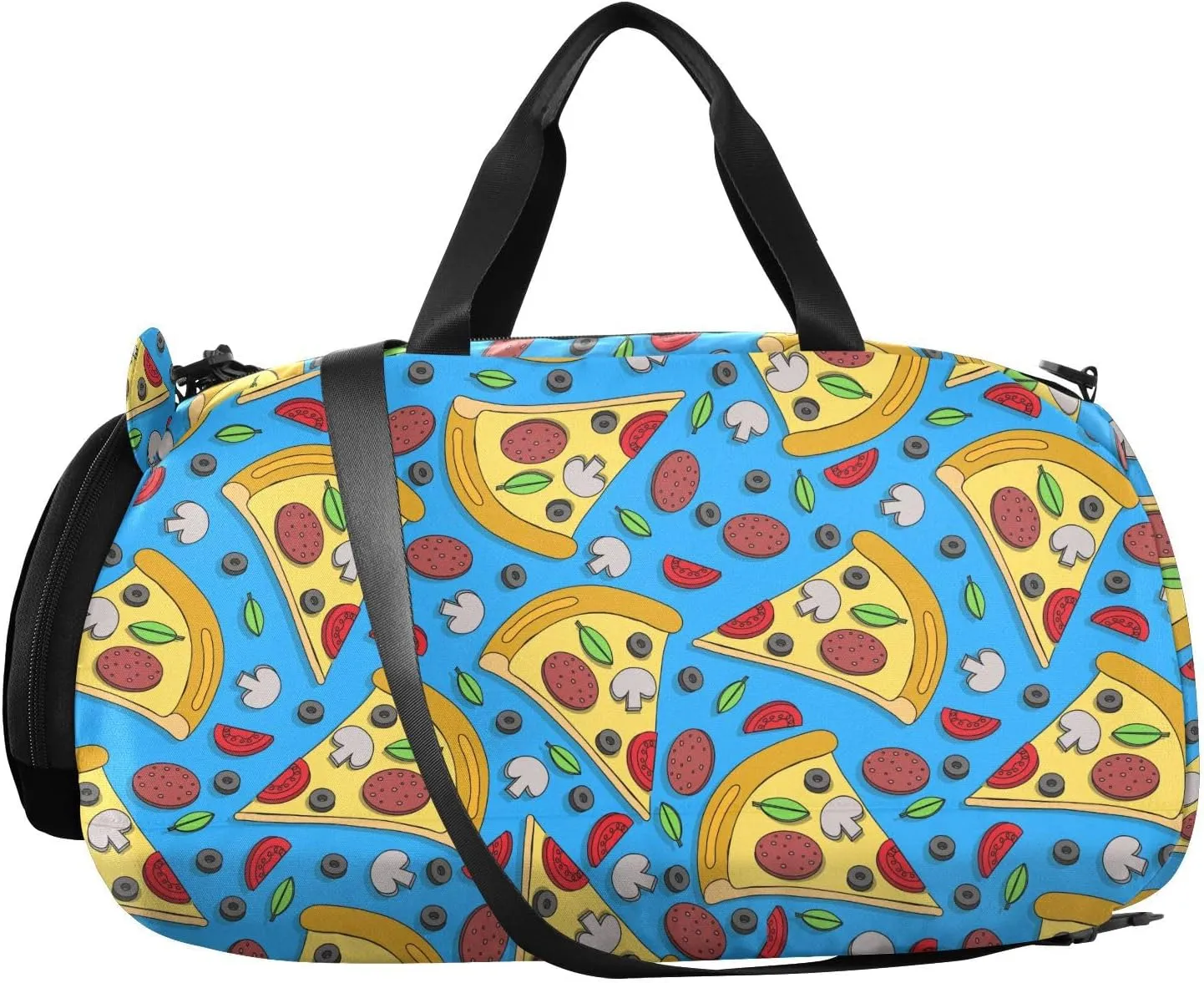 VIGTRO Cartoon Pizza Sausage Circle Kids Overnight Travel Duffel Bag Sport Gym Bag for Boys Girls with Shoe Compartment, Carry On Weekender Luggage Bag for Dance Swim Yoga