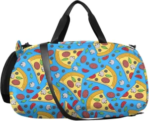 VIGTRO Cartoon Pizza Sausage Circle Kids Overnight Travel Duffel Bag Sport Gym Bag for Boys Girls with Shoe Compartment, Carry On Weekender Luggage Bag for Dance Swim Yoga