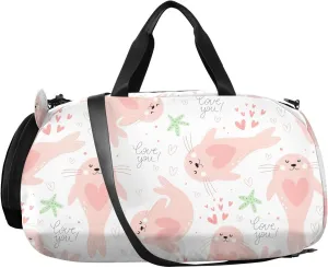VIGTRO Cartoon Seal Love You Kids Overnight Travel Duffel Bag Sport Gym Bag for Boys Girls with Shoe Compartment, Carry On Weekender Luggage Bag for Dance Swim Yoga
