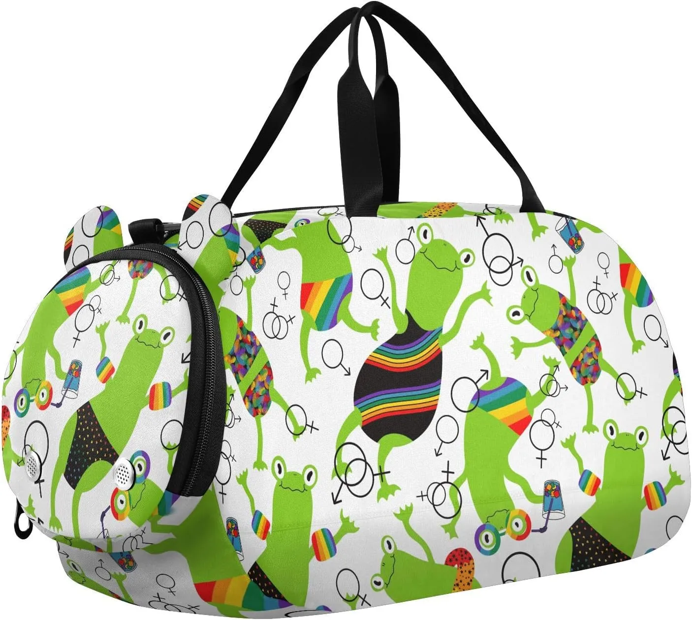 VIGTRO Cartoon Summer Rainbow Frogs Kids Overnight Travel Duffel Bag Sport Gym Bag for Boys Girls with Shoe Compartment, Carry On Weekender Luggage Bag for Dance Swim Yoga