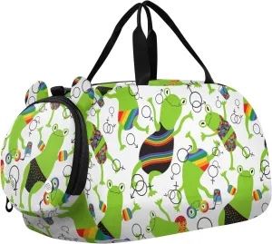 VIGTRO Cartoon Summer Rainbow Frogs Kids Overnight Travel Duffel Bag Sport Gym Bag for Boys Girls with Shoe Compartment, Carry On Weekender Luggage Bag for Dance Swim Yoga