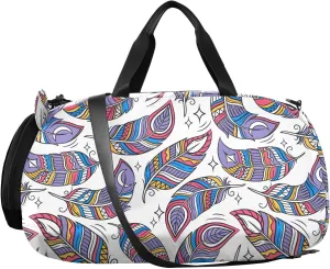 VIGTRO Colored Abstract Feathers Kids Overnight Travel Duffel Bag Sport Gym Bag for Boys Girls with Shoe Compartment, Carry On Weekender Luggage Bag for Dance Swim Yoga