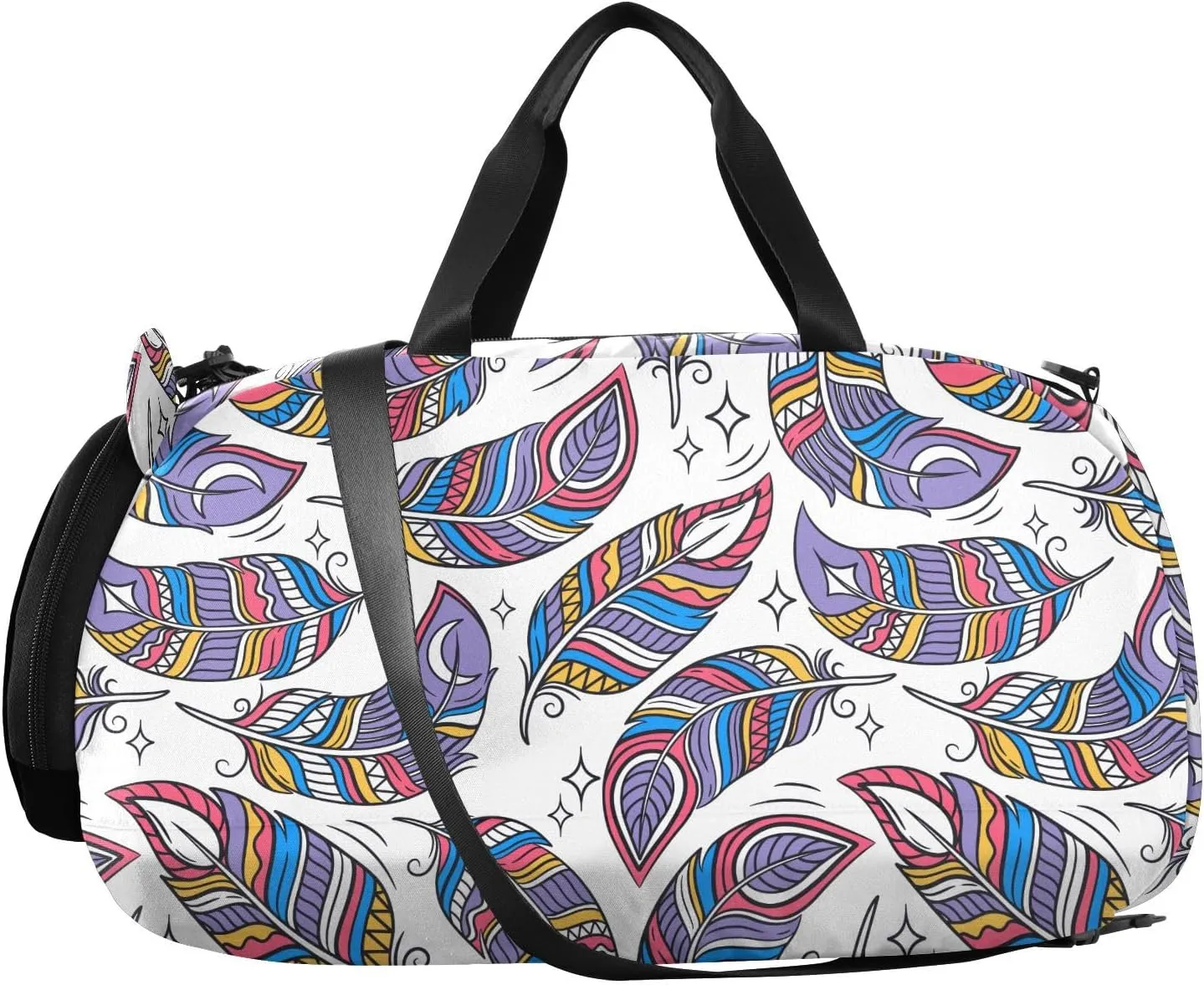 VIGTRO Colored Abstract Feathers Kids Overnight Travel Duffel Bag Sport Gym Bag for Boys Girls with Shoe Compartment, Carry On Weekender Luggage Bag for Dance Swim Yoga