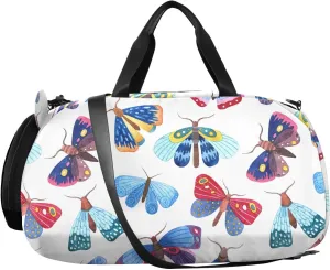 VIGTRO Colorful Beautiful Butterflies Moths Kids Overnight Travel Duffel Bag Sport Gym Bag for Boys Girls with Shoe Compartment, Carry On Weekender Luggage Bag for Dance Swim Yoga