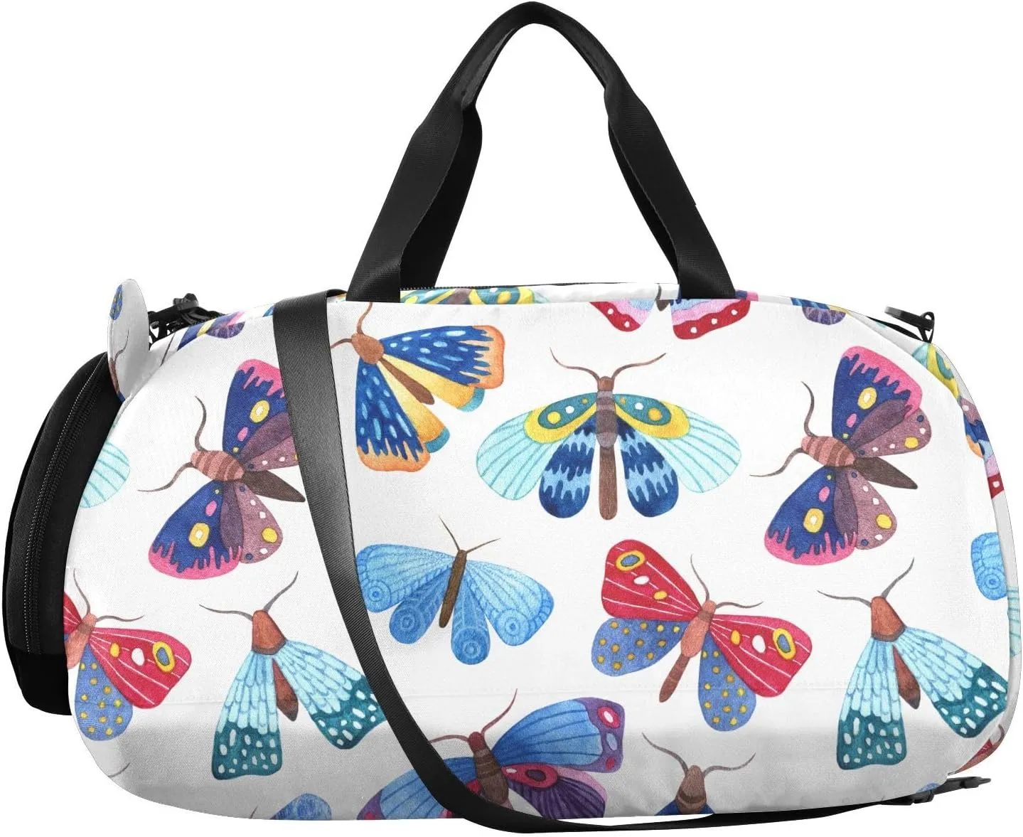 VIGTRO Colorful Beautiful Butterflies Moths Kids Overnight Travel Duffel Bag Sport Gym Bag for Boys Girls with Shoe Compartment, Carry On Weekender Luggage Bag for Dance Swim Yoga