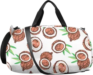 VIGTRO Colorful Cute Coconut Kids Overnight Travel Duffel Bag Sport Gym Bag for Boys Girls with Shoe Compartment, Carry On Weekender Luggage Bag for Dance Swim Yoga