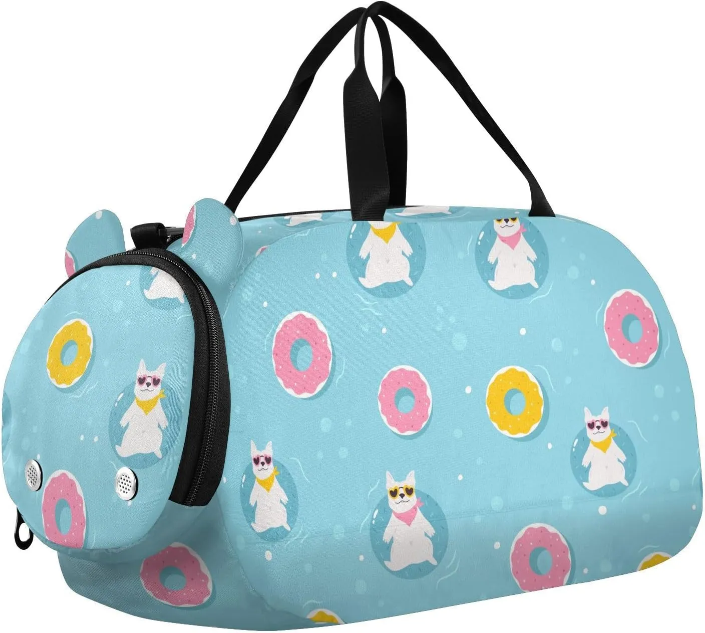 VIGTRO Colorful Ffunny Swimming Dogs Kids Overnight Travel Duffel Bag Sport Gym Bag for Boys Girls with Shoe Compartment, Carry On Weekender Luggage Bag for Dance Swim Yoga