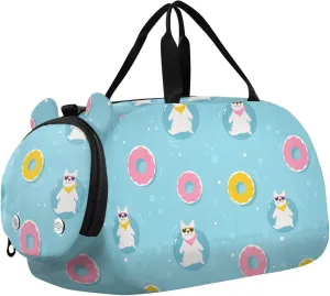 VIGTRO Colorful Ffunny Swimming Dogs Kids Overnight Travel Duffel Bag Sport Gym Bag for Boys Girls with Shoe Compartment, Carry On Weekender Luggage Bag for Dance Swim Yoga