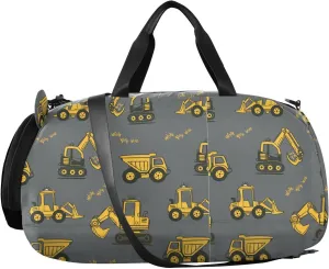 VIGTRO Construction Machinery Kids Overnight Travel Duffel Bag Sport Gym Bag for Boys Girls with Shoe Compartment, Cute Carry On Weekender Luggage Bag for Dance Swim Yoga